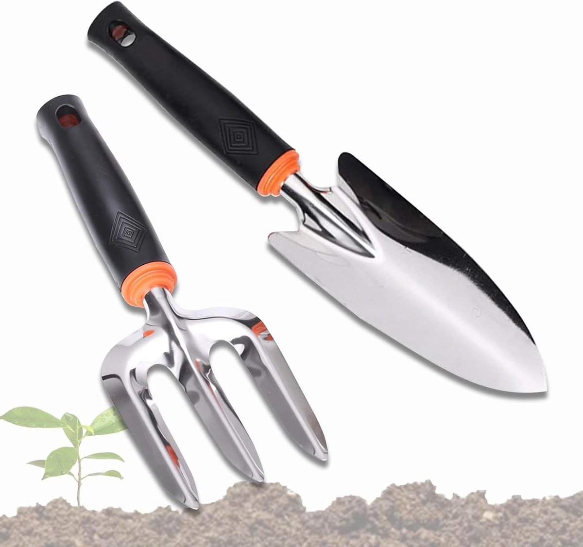 Inovra Plus - Tuin Hand Schepjes Set van 2 Stuks met Ergonomisch Rubberen Handvat