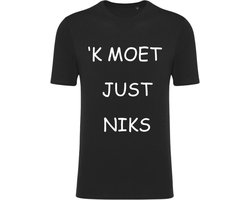 'K MOET JUST NIKS zwarte bedrukte tshirt met witte druk maat xlarge