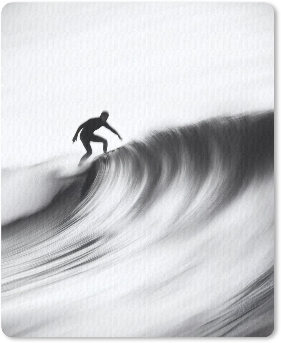 Muismat 19x23 cm - Mousepad Surfer - Golf - Vervaagd - Zwart - Muismatten