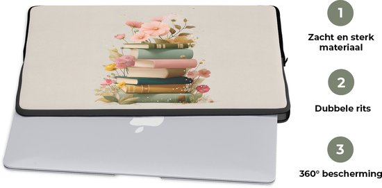 Housse pour ordinateur portable 17 pouces - Boeken - Pile - Fleurs - Coloré - Housse pour ordinateur portable - Dimensions intérieures 41x28 cm - Dos noir