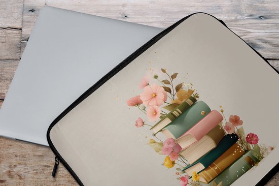 Housse pour ordinateur portable 17 pouces - Boeken - Pile - Fleurs - Coloré - Housse pour ordinateur portable - Dimensions intérieures 41x28 cm - Dos noir