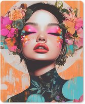Muismat 19x23 cm - Mousepad Portret - Vrouw - Abstract - Bloemen - Muismatten