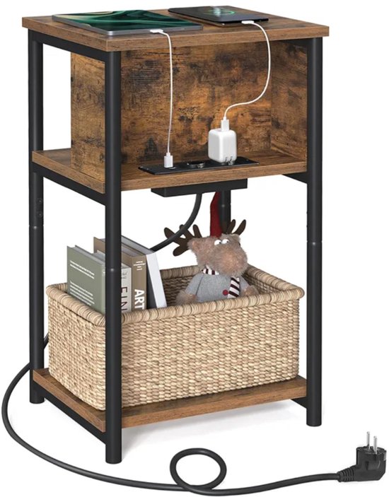 Slim grijs nachtkastje met 2 laden, USB-poort, draadloos opladen en LED-licht - ideale bijzettafel voor slaapkamer en woonkamer