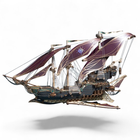 HowCat Lord of Mysteries (Paars) – 3D Houten Puzzel Steampunk Schip – 518 Stuks – DIY Modelbouwpakket – Houten Bouwpakket – Houten Zeilschip – Decoratief & Educatief – Cadeau voor Volwassenen en Kinderen