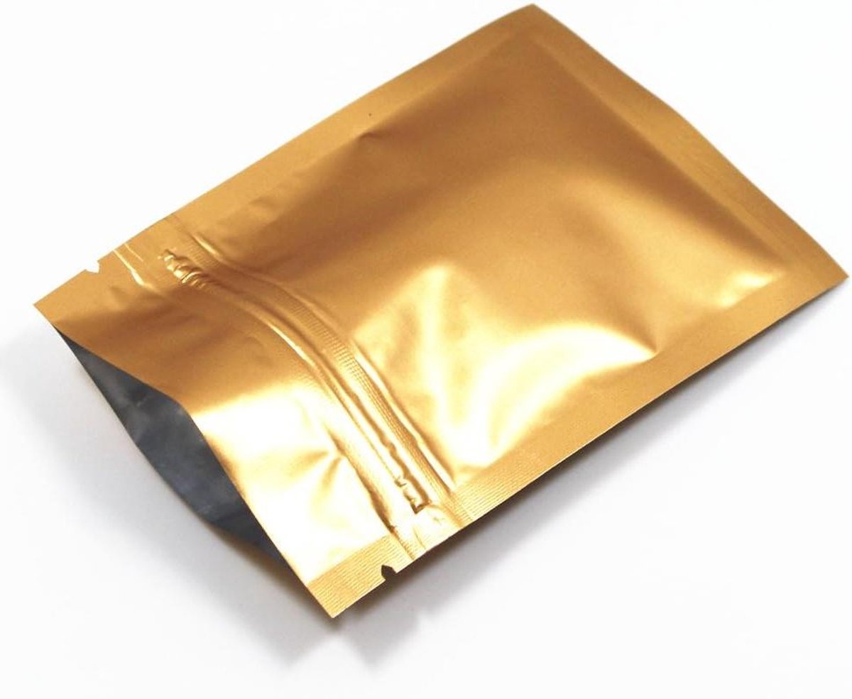 Allecto Plus - Matte aluminiumfolie verpakking zakken, 100 stuks, ritssluiting, zelfdicht, platte zakken voor voedselopslag, Mylar zakken, mat goud, 12x18 cm (47x71 inch)