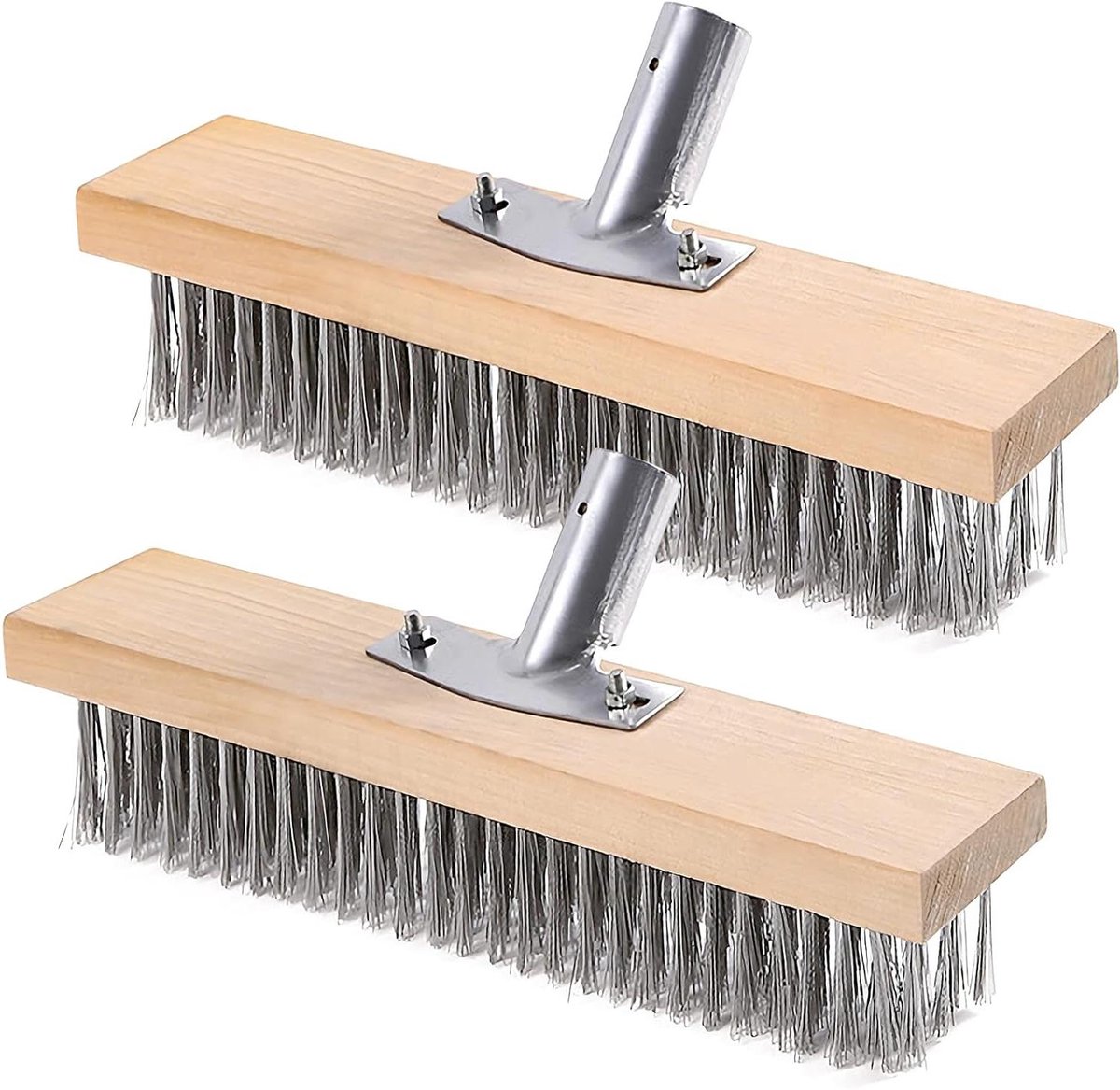 Allecto Plus - Set van 2 draadborstels van 30 cm voor tuinonderhoud - Roestvrij stalen bezem voor het verwijderen van mos - Stevige metalen houder - Geschikt voor onkruidverwijdering