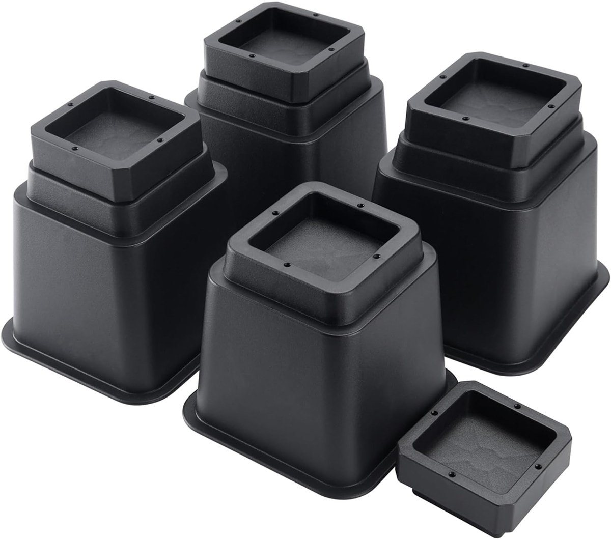 JustValue Meubelverhogers Vierkant - 8-delig - Verstelbaar - 12.7 cm, 15.2 of 17.7 cm Hoogte - Stapelbaar - Bedverhogers – Tafelverhogers - Max. 6.9 cm Pootmaat - Draagkracht 907 kg - Antislip - Zwart