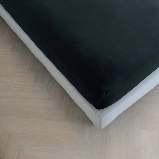 Drap-housse Kayori Tara Topper en Hoeslaken - 140-160 x 200-220 cm - Katoen bio - Sans repassage - Zwart