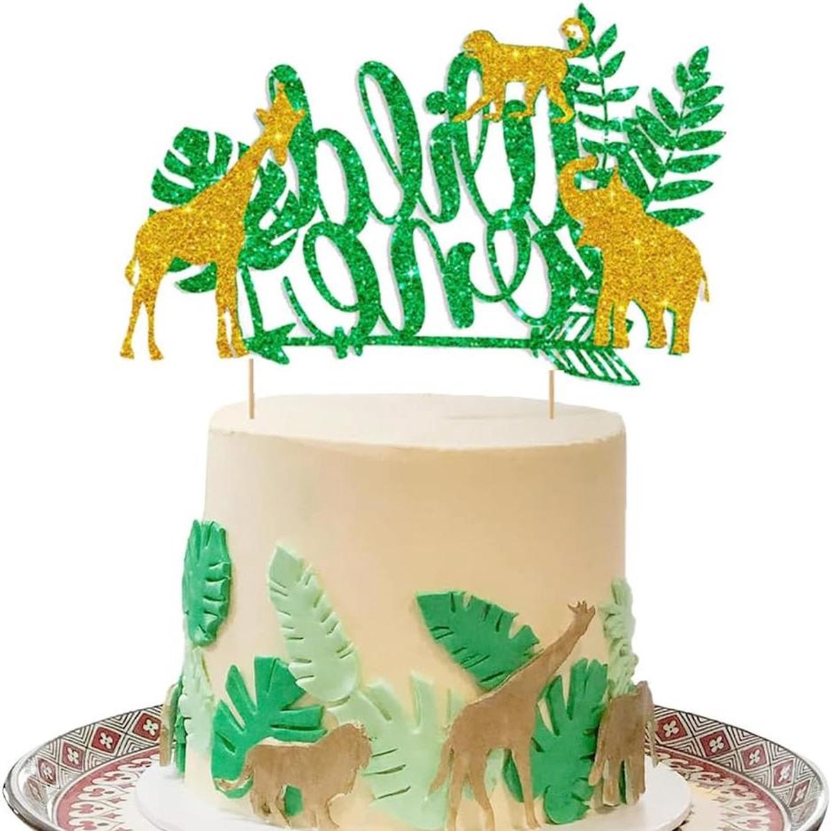 Allecto Plus - Jungle Safari Dier Themafeest Cake Topper voor 1e Verjaardag en Baby Shower - Decoraties Zoo Themafeest - Wild en Kleurrijk Ontwerp