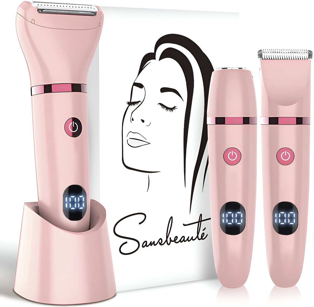 3-in-1 Ladyshave met Display - Gezicht - Oksels - Benen - Bikinilijn - Sansbeauté® - Scheerapparaat Vrouw - Ontharingsapparaa - Gezichtsontharing Dames - Trimmer Vrouw Intiem - Ladyshaves Bikini - USB Oplaadbaar