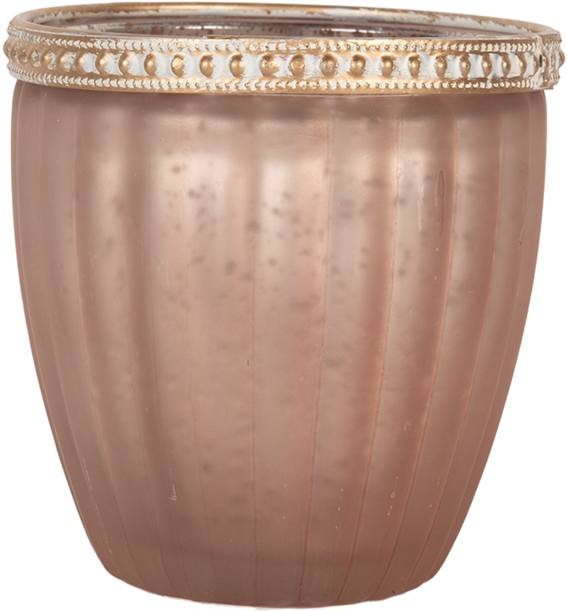 Clayre & Eef Waxinelichthouder Ø 9x6 cm Roze Glas