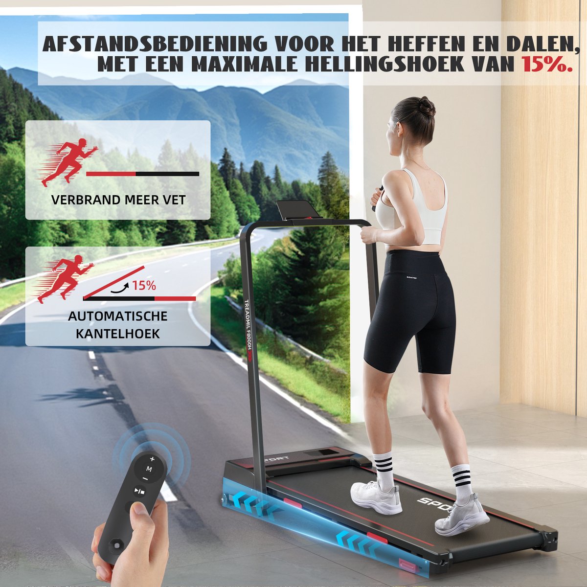 Afbeelding 2 van Y-RAIN Elektrische Loopband, Elektrische hellingsverstelling, Walking Pad en inklapbaar loopband 2 in 1 voor thuis & kantoor, 1-12 km/u, met afstandsbediening & LED-display, veiligheidssleutel, ipad/mobiele telefoon houder.