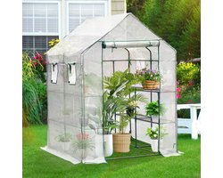 Tomatenkas Tuinkas met 3 etages en PE waterdichte hoes 143x143x195cm staal Wit - Broeikas met stalen plantenhouders - Kas - Serre - Kweekkas - Foliekas - Groentekas - Tomatenkas