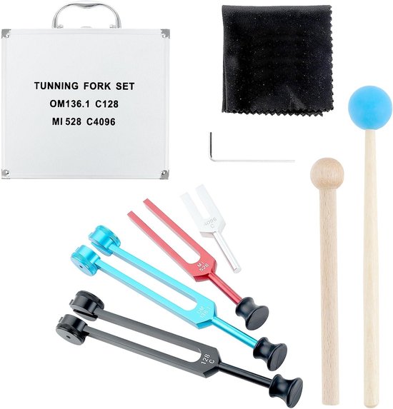 432 Hz stemvork van aluminiumlegering met nauwkeurige frequentierespons Wood Hammer Sound Healing Therapy Tool Set met een zacht fluwelen zakje