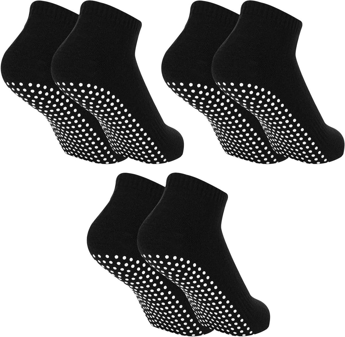 Allecto Plus - Pilates Sokken 3 Paar voor Mannen en Vrouwen - Yoga Aerobics en Fitness Training - Zwart - Maat 35-38