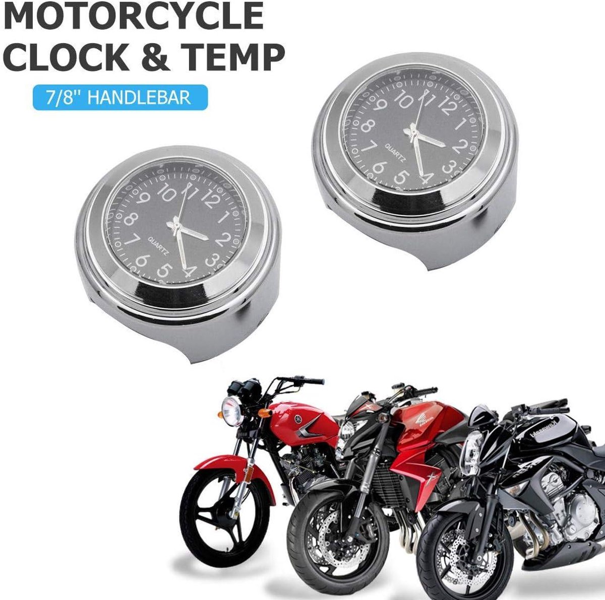 Allecto Plus - Universele set met klok en thermometer voor motorstuur, zwart, waterdicht - 7/8 inch (22 mm) - handig accessoire voor op de motor