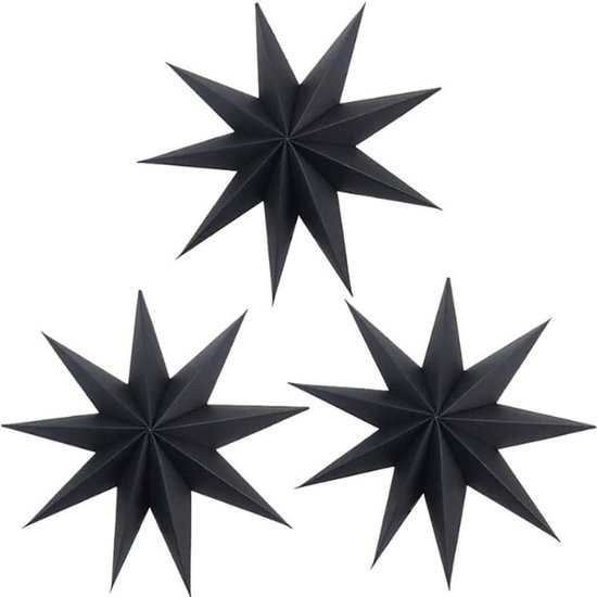 Allecto Plus - Kerstdecoratie Sterren Set van 3 - Papieren Sterdecoratie - Negentienpuntige Ster - 30 cm - Zwarticiente Kleurrijke Kerstdecoratie