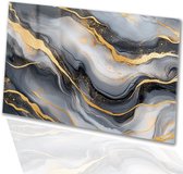 Marbre noir aux lignes dorées - Peinture sur verre marbré - Frottis d'art - Art abstrait - Art sur verre acrylique - Décoration murale industrielle - verre acrylique 150x100 cm