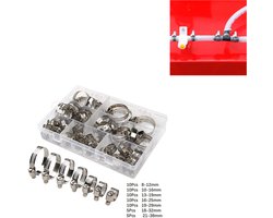 Slangklemset - 7 Verschillende Formaten - RVS slangklem - Ø 8-38mm Klemmen Set voor om de Tuinslang Afvoerslang of Doucheslang Verschillende Formaten - Slang Koppeling Klem