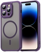 Coque iPhone 14 Pro - MobyDefend MagSafe Matte Transparent avec Bords Colorés - Violet - Coque pour Téléphone Portable - Coque pour Téléphone Compatible avec : iPhone 14 Pro