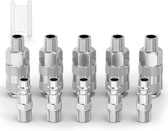 Inovra Plus - 5-delige set 1/4 BSP mannelijke industriële luchtkoppeling en plug kit