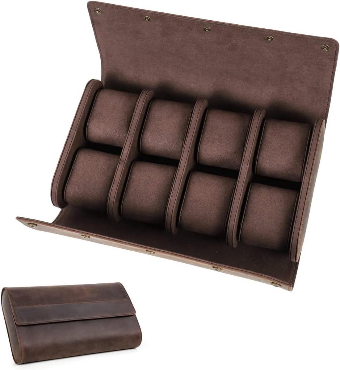 Allecto Plus - Reisetui voor 8 horloges van echt leer - Horloge opbergdoos voor heren - Horloge organizer - Horloge display box - Cadeau-idee - Opbergdoos voor horloges