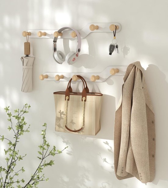 Allecto Plus - Wandkapstok zonder boren voor kinderkapstokken aan de muur - Multifunctionele kledinghaak voor kleding, sleutels, hoeden en tassen in gang, badkamer, kast, slaapkamer, kinderkamer (6 haken) — afbeelding 2