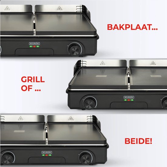 Bourgini Plancha Pure voor 8 personen - Keramische coating (PFAS-vrij) - Elektrisch - Gezond grillen - Bakplaat - Grillplaat - Keerbare bakplaat ribbel en vlak — afbeelding 4