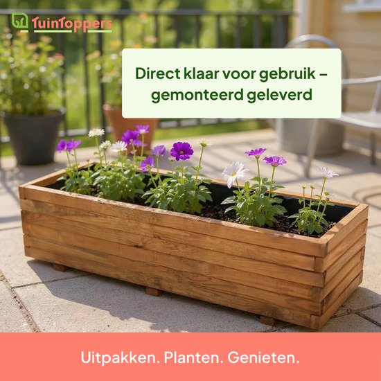Décorations de jardin | Jardinière en bois marron XL 120x40cm | Avec du tissu de carotte | Marron Imprégné | Jardinière extérieure | Bois de pin | Durable | Livré monté prêt à l'emploi