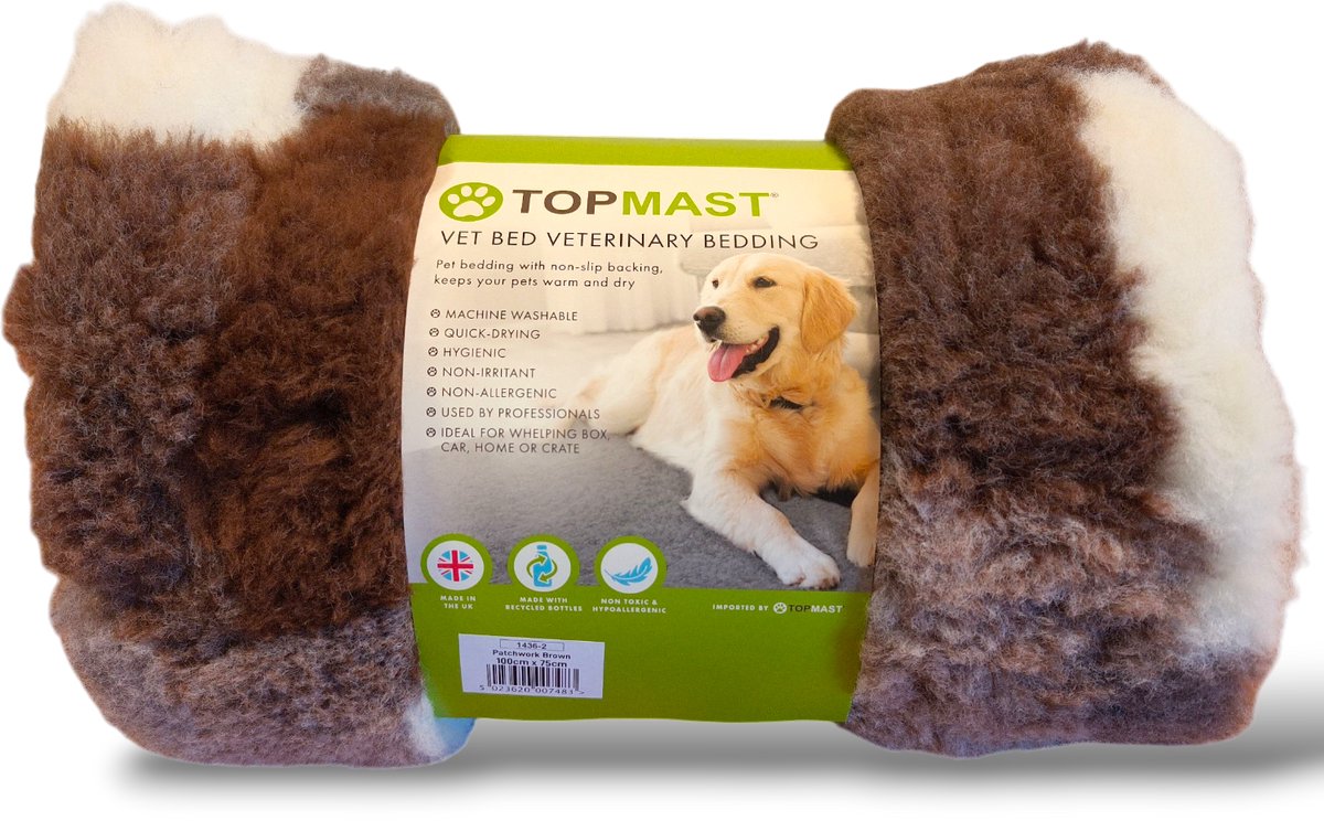 Topmast VetBed Patchwork Patchwork Brown - 100 x 75 cm - Antislip & Hypoallergeen