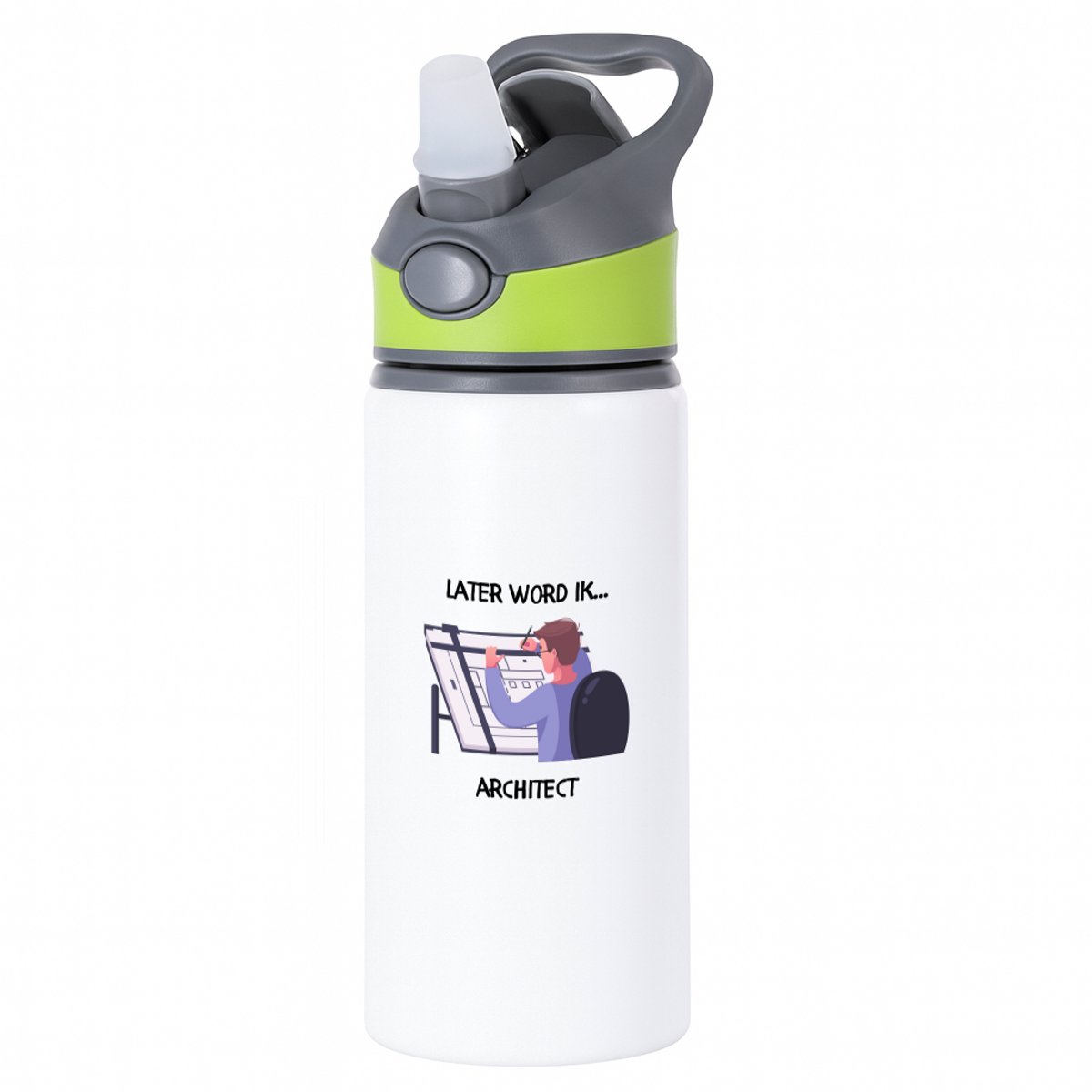 Hacebo® - Later word ik architect waterfles met rietje groen - baby's - cadeau voor een baby - cadeau voor een peuter - kraamcadeau - Architecten - bouwmeester - ontwerper - designer - inrichter - bouwkunstenaar - water fles - 650ML