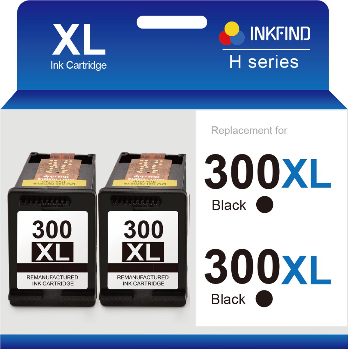 INKFIND 300XL Inktcartridge compatibel met HP 300 HP 300XL HP300XL HP300 HP CC641EE Hoge Capaciteit - 2-pack Zwart