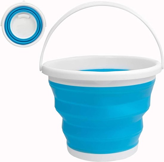 SAMMART 5.5L inklapbare plastic emmer met deksel - opvouwbare ronde kuip met deksel - draagbare viswaterbak - ruimtebesparende buitenwaterpot. (grijs/blauw, 1