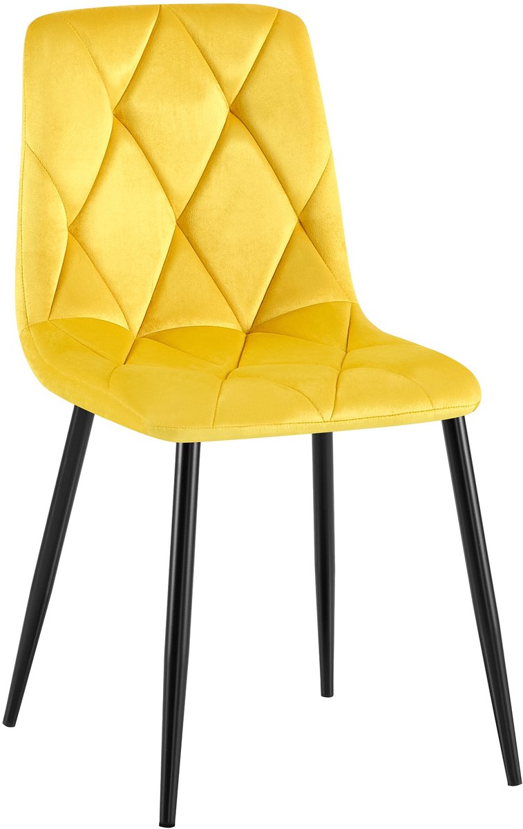 CLP Clairton Eetkamerstoel - klassiek - met zwart metalen frame - Belastbaar tot 150 kg - fluweel - Velvet - Fluweel/geel