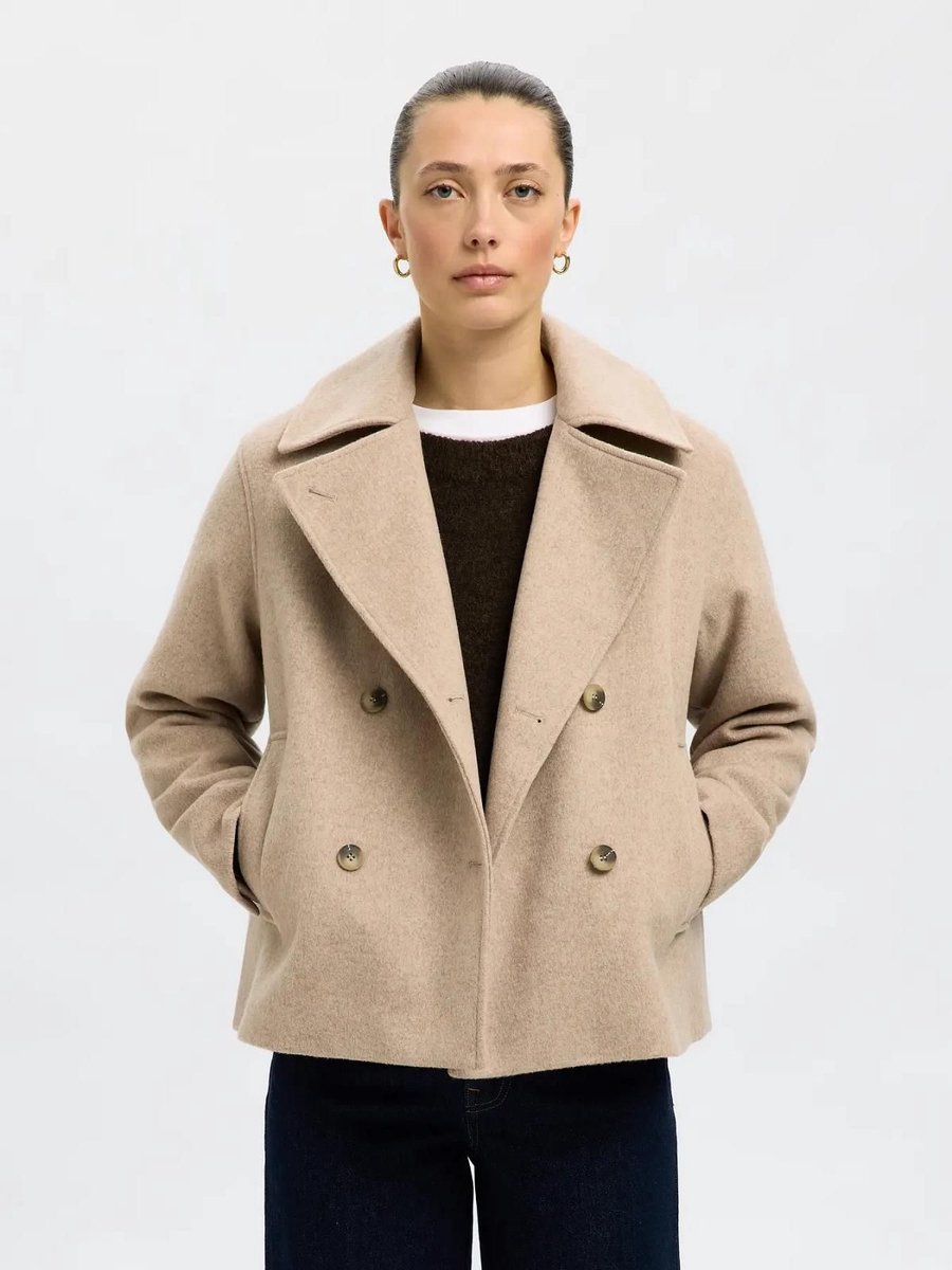 Selected Femme Alma Wool Blend Jacket Sandshell Melange Beige