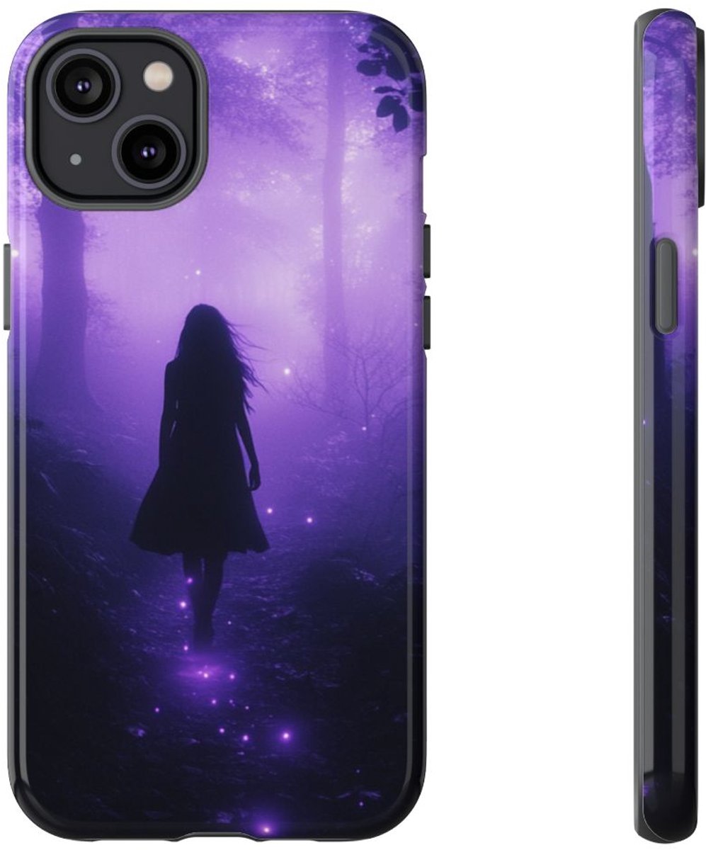 Silhouet in Gloeiend Paars Bos – Telefoonhoesje Geschikt voor iPhone 14 Plus