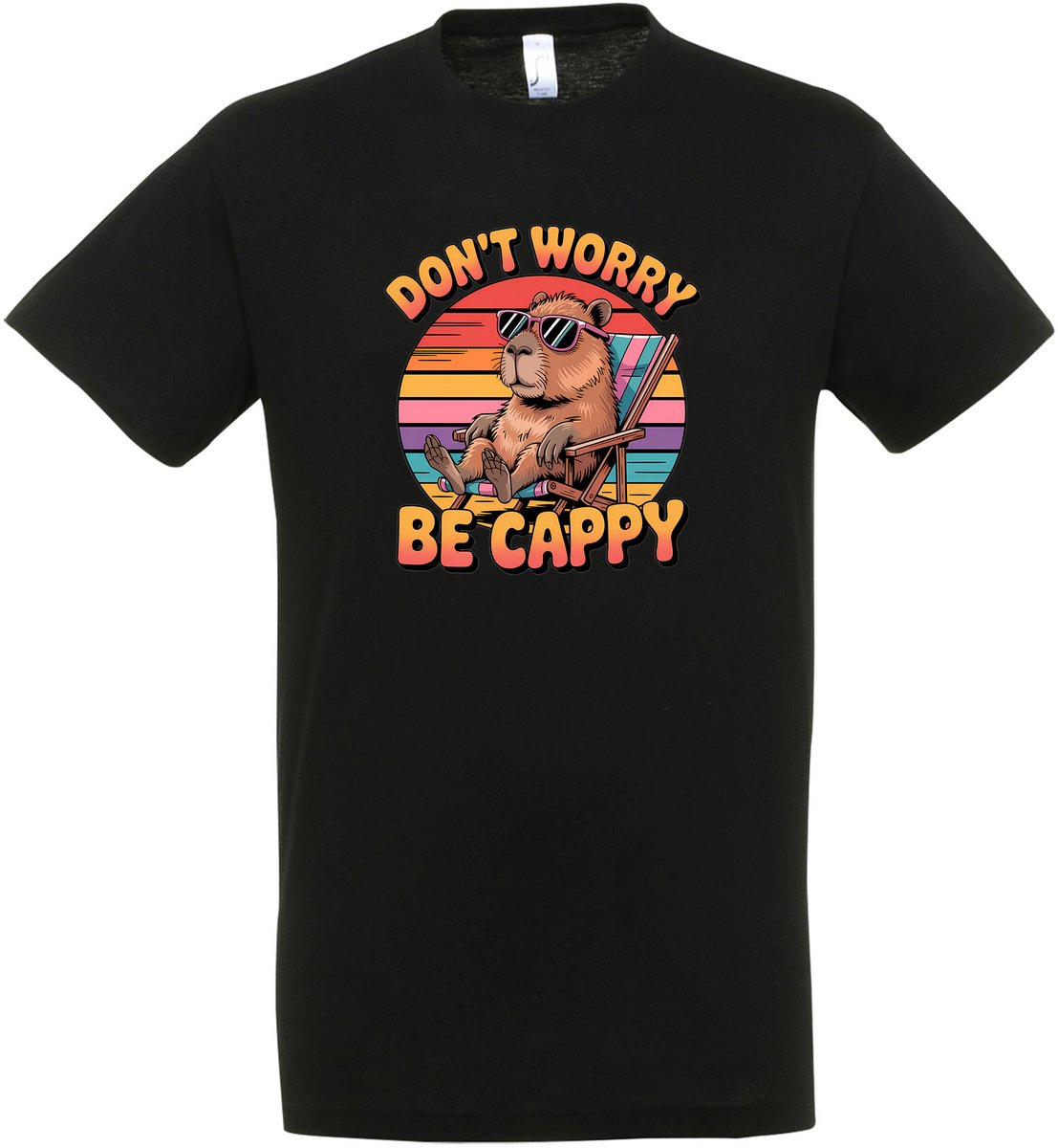 Don’t Worry Be Cappy T-shirt - Heren Dames Unisex - cadeau - Grappige T-shirt’s - Origineel Cadeau - Zwart - Capibara - Funny - Grappig - Maat M