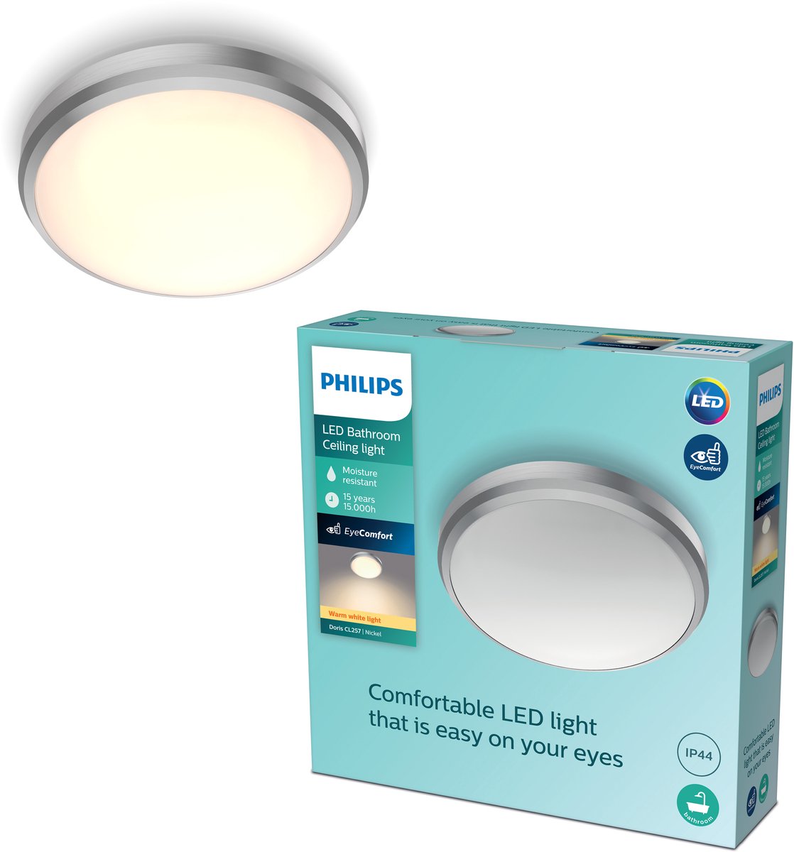 Bol.com Philips Doris badkamerplafonnière - nikkel - klein - 6 W aanbieding