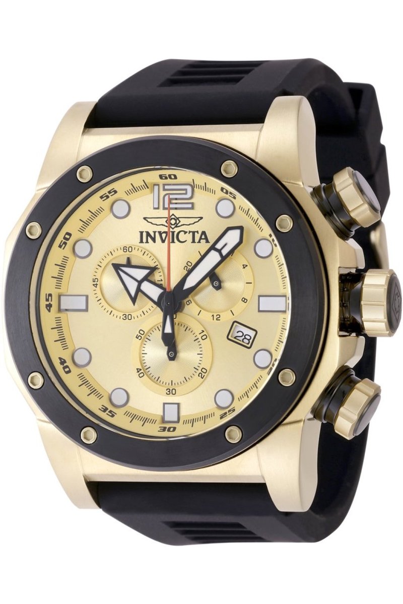 Invicta Sea Hunter 48980 Heren Horloge - Waterdicht - Analoog - Quartz Uurwerk - Roestvrij Staal met gouden Wijzerplaat - 52mm