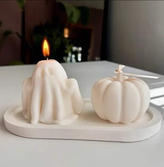 Minis Gifts Kaarsen Set Spook & Pompoen Gepersonaliseerde Tray Sojawas Decoratie Cadeau – Perfect voor Halloween, Kerst & Verjaardag