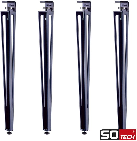 SOTECH Set de 4 pieds de table en F, hauteur 745 mm, bleu conique réglable 70-40 mm avec vis de serrage (sans perçage) pour table de cuisine, table à manger, table de bureau