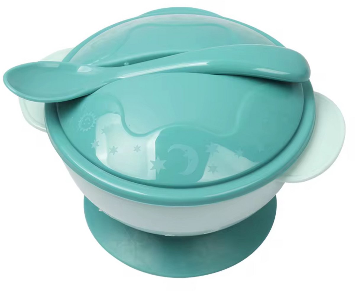 TSD goods Babyservies - Kom Inclusief Lepel - Zuignap - Deksel - Groen