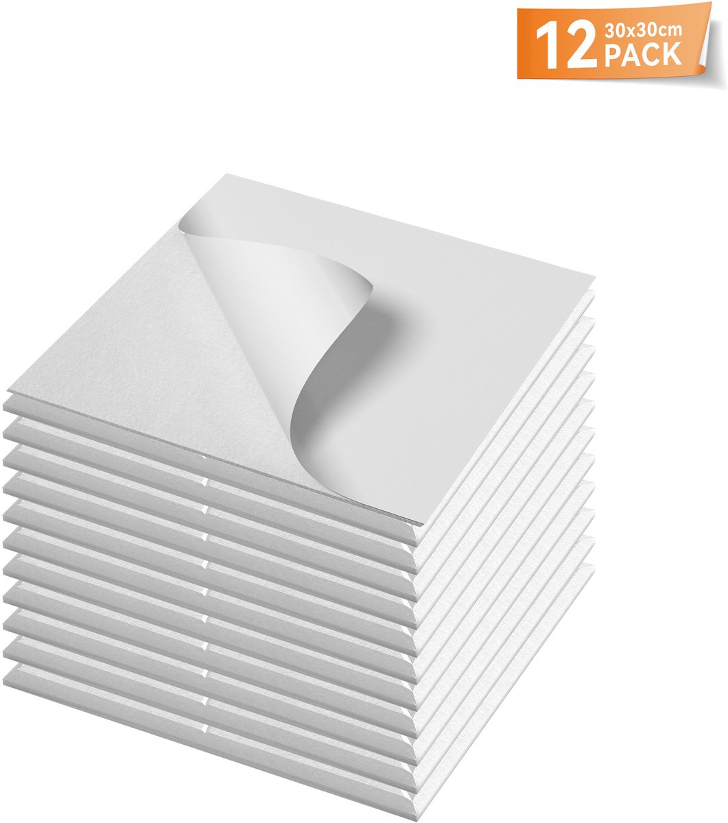 Aufun V-vormig Akoestische Panelen, Zelfklevende Wandbekleding (Wit, 12 Strips)