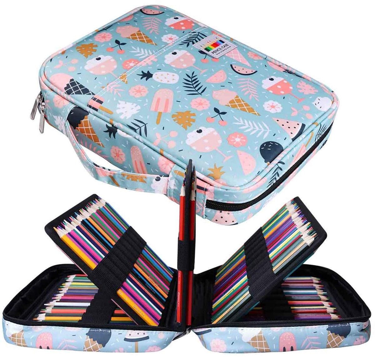 Groot Etui XXL - 220 Vakjes & Waterdicht - Opbergtas voor Potloden & Markers - Ice Cream