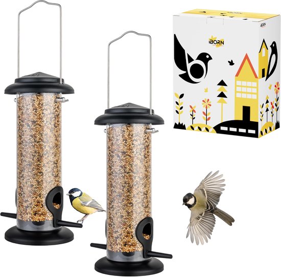 iBorn Metalen Vogelvoeders 6 Poorten Hangende Wilde Vogelzaad Voeder voor Gemengde Zaadmengsels, Niger Zaadvoeder, Zonnebloempitten, Vogelbad, Heavy Duty Volledig Metaal Groene Afwerking 35,6 cm 6