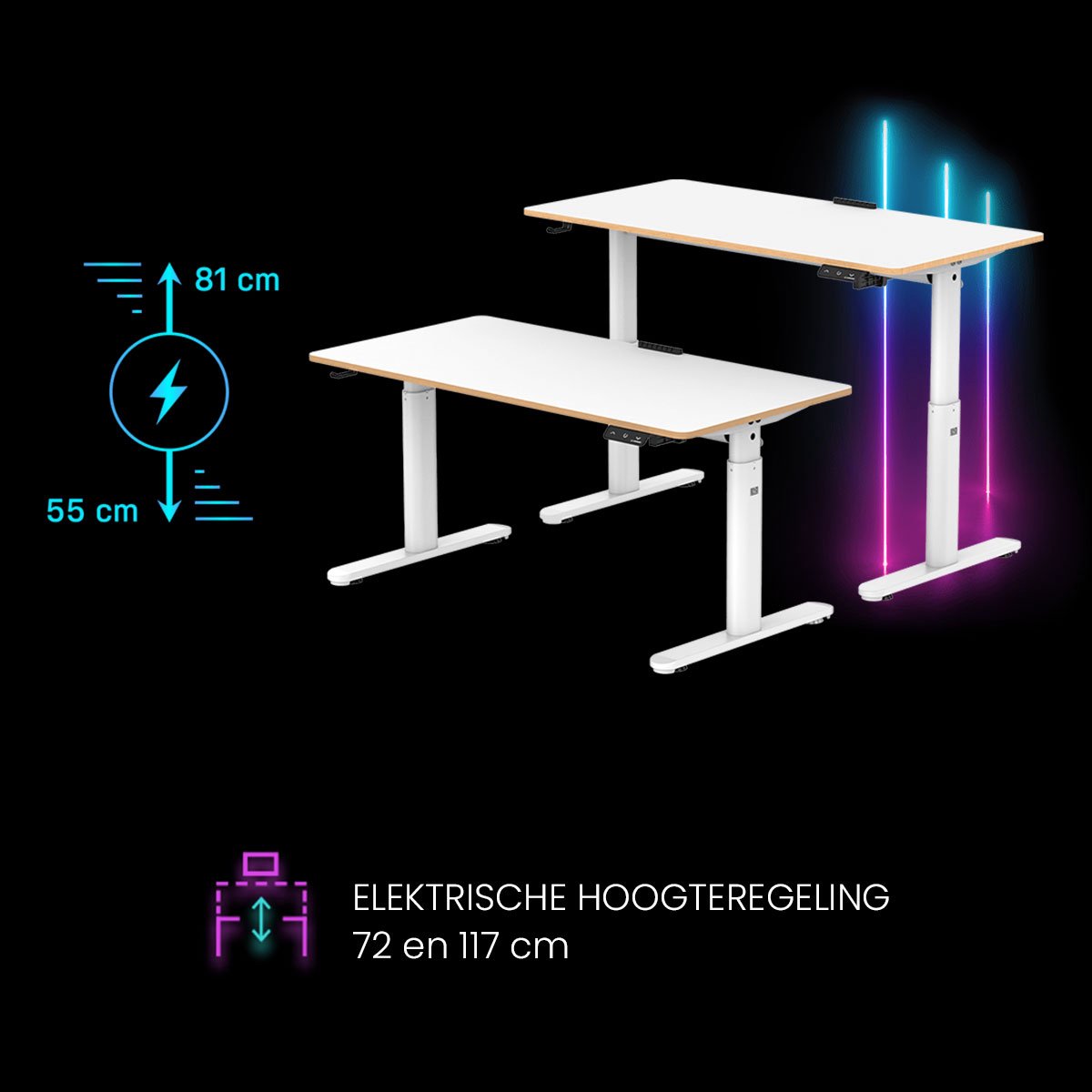 Elektrisch verstelbaar bureau voor kinderen en jongeren 120x60 cm – hoogte 55–81 cm, Ultradesk PULSAR, in hoogte verstelbaar kinderbureau, groeit mee met kind, ergonomisch studiebureau, wit thumbnail 3