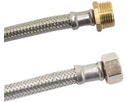 Flexibele waterslang 1/2 inch, 50cm, RVS omvlechting
