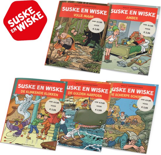 Suske en Wiske - Voordeelbundel van 5 Suske en Wiske stripboeken - Nummers: 231, 233, 236, 252 en 259 - Stripboeken voor kinderen en volwassenen - Vakantieboek voor kinderen