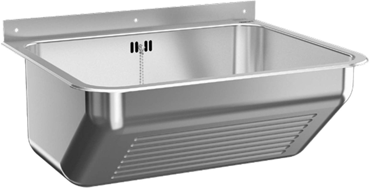 Sanela RVS uitstortgootstenen - Hangende uitstortgootsteen 55x45x22 cm, met wasbord, mat RVS SLVN 08