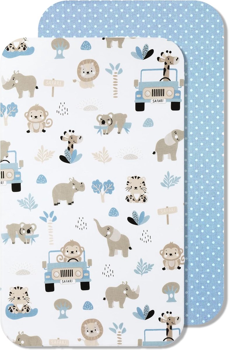 Image of 2x hoeslaken 80x160 cm 100% katoen - set 2X - huisbed 80x160 cm compatibel - Oeko-Tex certificaat (safari blauw - 80 x 160 cm)